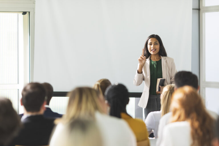 Businesswoman holding a speech